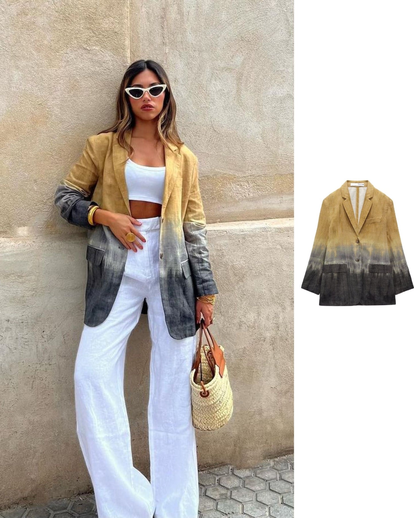 Blazer Jacket - Camel & Gray